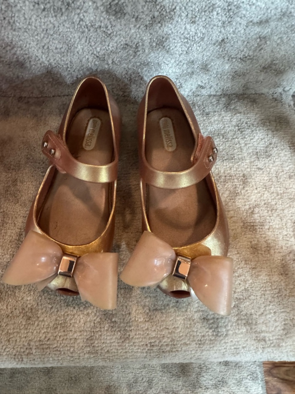Mini Melissa Metallic Gold Mary Jane Shoes with Bow
